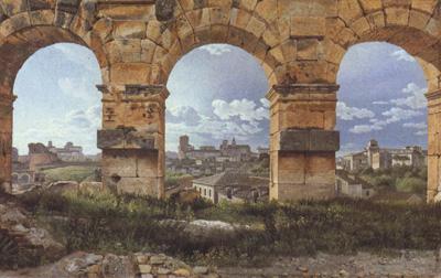 Christoffer Wilhelm Eckersberg View through Three Northwest Arcades of the Colosseum in Rome Storm Gathering over the City (mk22) Spain oil painting art